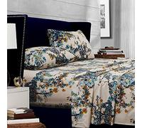 Tribeca Living Casablanca Floral Printed Deep Pocket Sheet Set, Queen