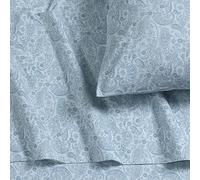 Tribeca Living Cotton Percale King Size Bed Sheet Set, 300 Thread Count, Extra Deep Pockets, Printed Danielle Paisley Blue