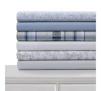 Tribeca Living Cotton Percale Queen Size Bed Sheet Set, 300 Thread Count, Extra Deep Pockets, Skyway/Blue