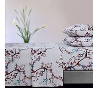 Tribeca Living Emilia Tree 170-GSM Ultra-Soft Flannel Extra Deep Pocket Sheet Set, Oversized Flat, King, Red, (EMILIASHEKI)