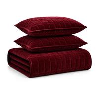 Tribeca Living Florence Velvet Oversized Solid Quilt Set, Burgundy, King