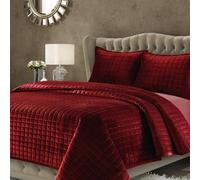Tribeca Living Florence Velvet Oversized Solid Quilt Set, Burgundy, Queen