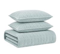 Tribeca Living Florence Velvet Oversized Solid Quilt Set, Haze Blue, King