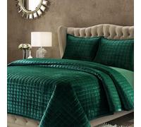 Tribeca Living Florence Velvet Oversized Solid Quilt Set, Microfiber, Emerald Green, Queen