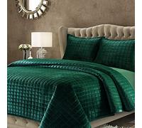 Tribeca Living Florence Velvet Oversized Solid Quilt Set, Microfiber, Emerald Green, Queen