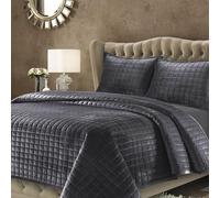 Tribeca Living Florence Velvet Oversized Solid Quilt Set, Microfiber, Smoke Grey, Queen