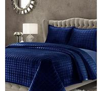 Tribeca Living Florence Velvet Oversized Solid Quilt Set, Navy Blue, Twin