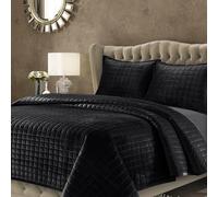 Tribeca Living Florence Velvet Oversized Solid Quilt Set, Polyester, Black, King