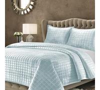 Tribeca Living Florence Velvet Oversized Solid Quilt Set, Polyester, Haze Blue, Queen