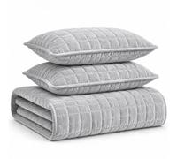 Tribeca Living Florence Velvet Oversized Solid Quilt Set, Silver Grey, King