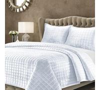 Tribeca Living Florence Velvet Oversized Solid Quilt Set, White, Queen
