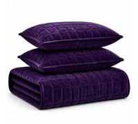Tribeca Living FLORENCEQUIQUPU Florence Velvet Oversized Solid Quilt Set, Queen, Purple