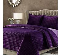 Tribeca Living FLORENCEQUIQUPU Florence Velvet Oversized Solid Quilt Set, Queen, Purple