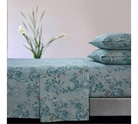 Tribeca Living Katy Floral 170-GSM Flannel Extra Deep Pocket Sheet Set Full Green