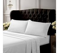 Tribeca Living King Bed Sheet Set, Crisp and Smooth Cotton Percale Solid Sheets and Pillowcase Set, Extra Deep Pocket, 300 Thread Count, 4-Piece Luxury Bedding, White