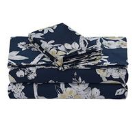 Tribeca Living King Bed Sheet Set, Soft Cotton Sateen Printed Sheets Floral Print, Extra Deep Pocket, 300 Thread Count, 4-Piece Bedding Sets, Colmar Navy Blue/Multi