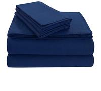 Tribeca Living Luxury Solid Flannel Deep Pocket Sheet Set, Dark Blue, King