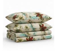 Tribeca Living Queen Bed Sheet Set, 300 Thread Count Soft Cotton Sateen, Floral Print with Extra Deep Pockets, 4-Piece Bedding Set, Paradise Island Multicolor