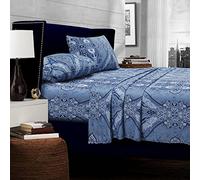 Tribeca Living Queen Bed Sheet Set, 300 Thread Count Soft Cotton Sateen, Floral Print with Extra Deep Pockets, 4-Piece Bedding Set, Atlantis Multicolor