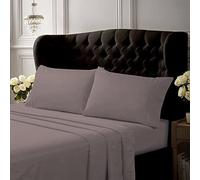 Tribeca Living Queen Bed Sheet Set, Crisp and Smooth Cotton Percale Solid Sheets and Pillowcase Set, Extra Deep Pocket, 300 Thread Count, 4-Piece Luxury Bedding, Grey