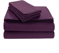 Tribeca Living Queen Luxury Solid Flannel Deep Pocket Sheet Set, Dark Purple