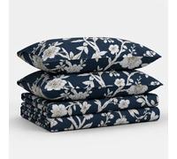 Tribeca Living Soft Cotton Sateen Floral Print, Extra Deep Pocket, 300 Thread Count, 4-Piece Bed Sheet Set, Full Size, Colmar Navy Blue/Multi