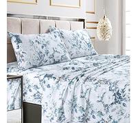 Tribeca Living Twin XL Bed Sheet Set, 300 Thread Count Soft Cotton Sateen, Floral Print with Extra Deep Pockets, 3-Piece Bedding Set, Vernazza Blue/Multicolor