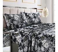 Tribeca Living Twin XL Bed Sheet Set, 300 Thread Count Soft Cotton Sateen, Floral Print with Extra Deep Pockets, 3-Piece Bedding Set, Vernazza Charcoal/Multicolor
