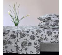 Tribeca Living Ultra-Soft Flannel Sheet Set, 170-GSM Cotton, Deep Pocket, Cozy Winter Bedding - Twin XL, Floral Deep Grey