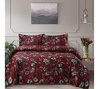 Tribeca Living Velvet Floral Printed Queen Duvet Cover Set, Soft Touch, Oversized, Luxury Three Piece Set Includes One Duvet Cover and Sham Pillowcases, Amara Garnet