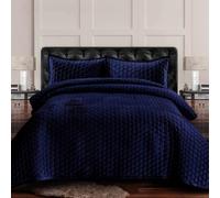 Tribeca Living Velvet Oversized Quilt Set, Navy Blue, Queen
