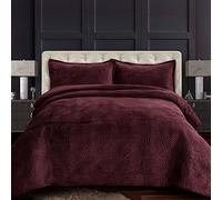 Tribeca Living Velvet Oversized Quilt Set, Plum, Queen