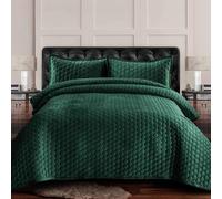 Tribeca Living Velvet Queen Quilt Set, Three-Piece Honeycomb Stitch Bedding, Super Soft 260GSM Velvet, Oversized Quilt and Two Sham Pillowcases, Teal