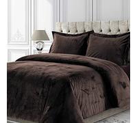 Tribeca Living Venice Velvet Oversized Duvet Set, Luxurious 2-Piece Twin Bedding, Super Soft Velvet with Hidden Button Closure, Chocolate
