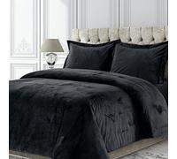 Tribeca Living VENICEDUVET Venice Velvet Oversized Solid Duvet Set, 3pieces, King, Black