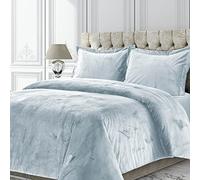 Tribeca Living VENICEDUVET Venice Velvet Oversized Solid Duvet Set, King, Haze Blue