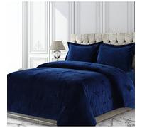 Tribeca Living VENICEDUVET Venice Velvet Oversized Solid Duvet Set, Queen, Navy Blue