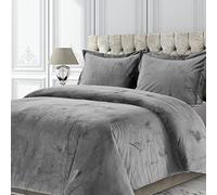 Tribeca Living VENICEDUVETKIGR Venice Velvet Oversized Solid Duvet Set, King, Smoke Grey