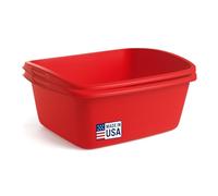Tribello 2-Pack Red Plastic Dishpans, 12 Quart Rectangular Sink Dishpan Wash Basin and Foot Bath, Heavy Duty with Handles - Made in USA