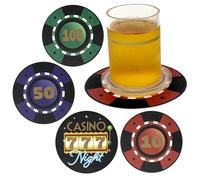 Tribello Poker Chip Coasters - 12 Casino Drink Coasters - Cardstock Disposable Round Multicolor Table Coasters for Casino Party Decorations, Poker Party, Game Night