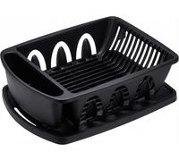 Tribello Sink Dish Drying Rack, Heavy Duty Hard Plastic Drainer for Kitchen Counter with Drainboard Set, Silverware Holder - 18 x 13 6 (Black)