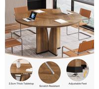 Tribesigns 100 cm Round Conference Table for 4, Wooden Meeting Table for Training & Seminar, Modern Small Office Table for Negotiation, Multi-Purpose Business Tables for Conference Room (Brown)