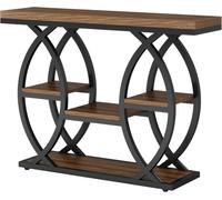 Tribesigns 100cm Console Table, Industrial 4-Tier Sofa Table Entryway Table with Storage Shelves, Narrow Wood Accent Tables with Metal Frame for Small Spaces, Hallway, Foyer, Rustic Brown