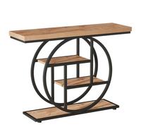 Tribesigns 105CM Console Table, Industrial 4-Tier Sofa Table Entryway Table with Circle Base, Narrow Wood Accent Tables with Storage Shelves for Living Room, Hallway, Foyer, Light Brown