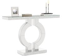 Tribesigns 121cm Modern Entryway Table with O-Shaped Base, Narrow Rectangle Mirrored Sofa Console Table for Living Room, Hallway, Entrance (Silver)