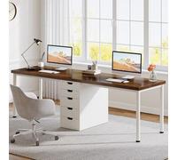 Tribesigns 200cm Computer Desk with 5 Drawers, Extra Long Office Desk for 2 Person, Home Office Workstation & Gaming Desk, Modern Double Study Table (Brown/White)