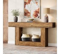 Tribesigns 63" Console Table, Farmhouse 2-Tier Entryway Table with U-Shaped Base (Rustic Brown)