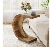 Tribesigns C-Shaped End Table, Wood Side Table for Couch Sofa Living Room Bedroom Small Space, Rustic Brown