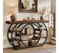 Tribesigns Circle Base Console Table | Narrow Entryway Table 120x30x80cm | 4-Tier Storage Shelf | Industrial Farmhouse Hallway Sofa Table,Rustic