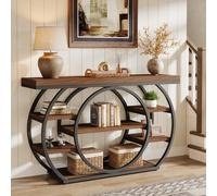 Tribesigns Circle Base Console Table | Narrow Entryway Table 120x30x80cm | 4-Tier Storage Shelf | Industrial Farmhouse Hallway Sofa Table,Rustic